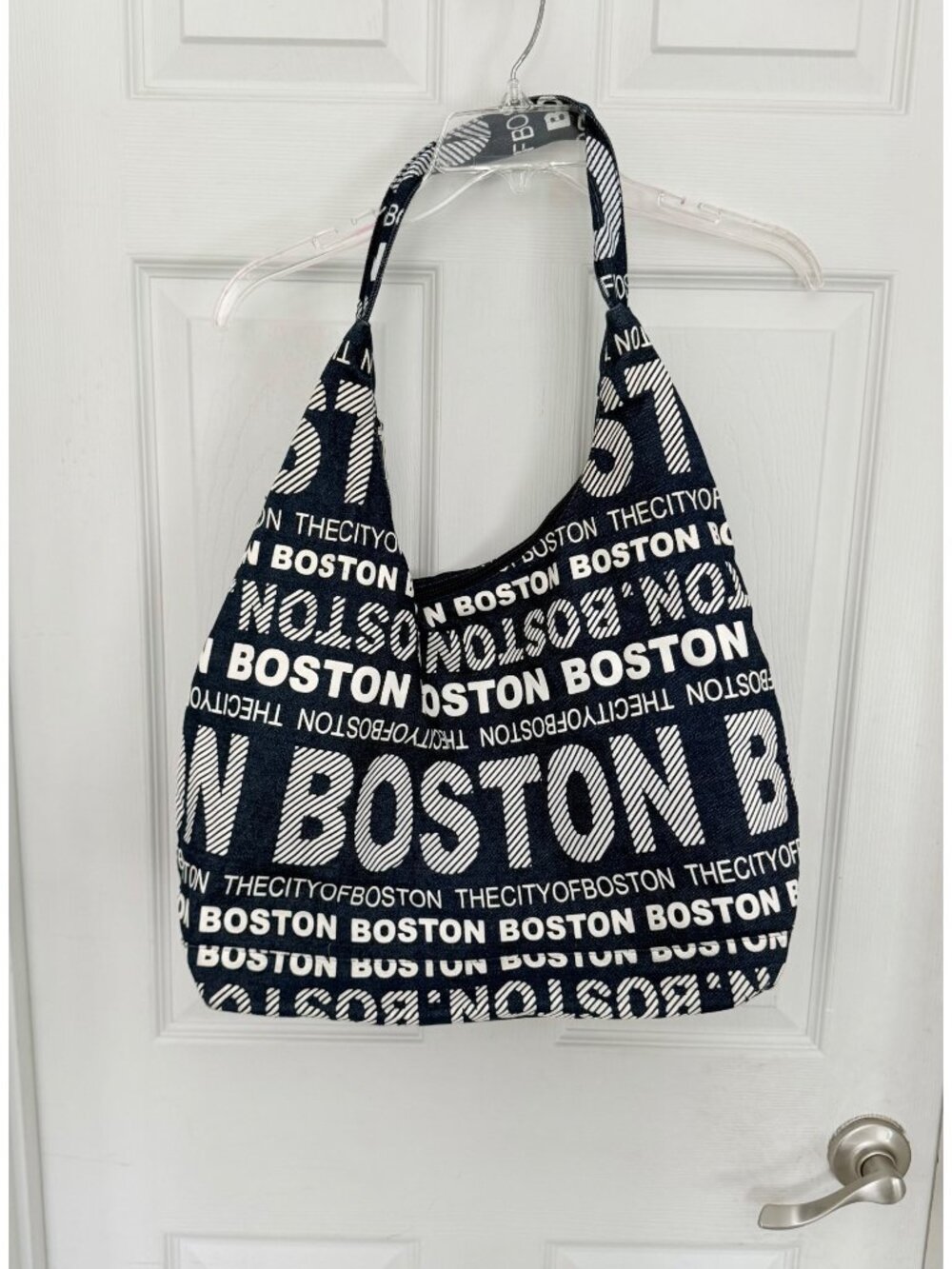 Robin Ruth Shoulder Purse Boston Blue Denim Canvas Zip Closure Hobo Tote Bag